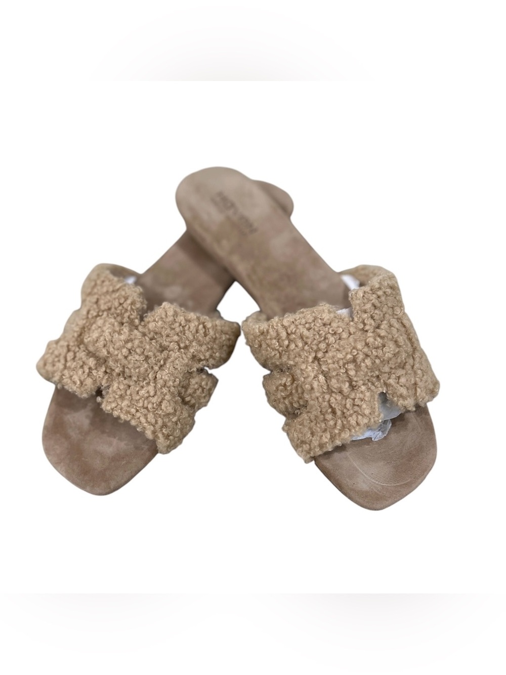 Haven We’ll within Cozy Tan Sherpa Teddy faux fur Slide Sandals size 6
